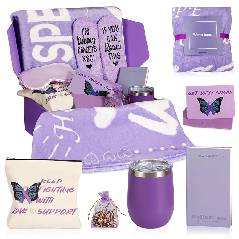 Chemo Care Package for Women with Healing Blanket (Purple)