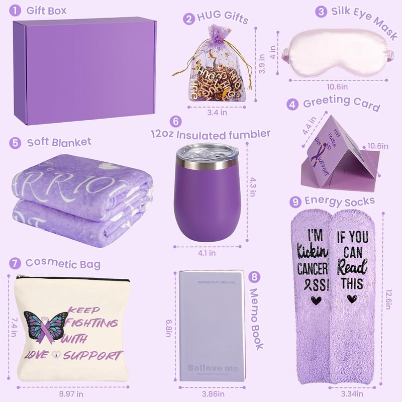 Chemo Care Package for Women with Healing Blanket (Purple)