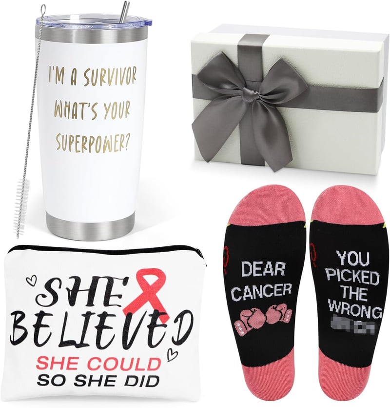 Breast Cancer Survivor Gift Set with 20 oz Wine Tumbler & Socks