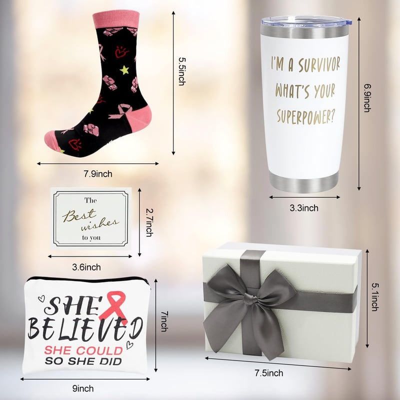 Breast Cancer Survivor Gift Set with 20 oz Wine Tumbler & Socks