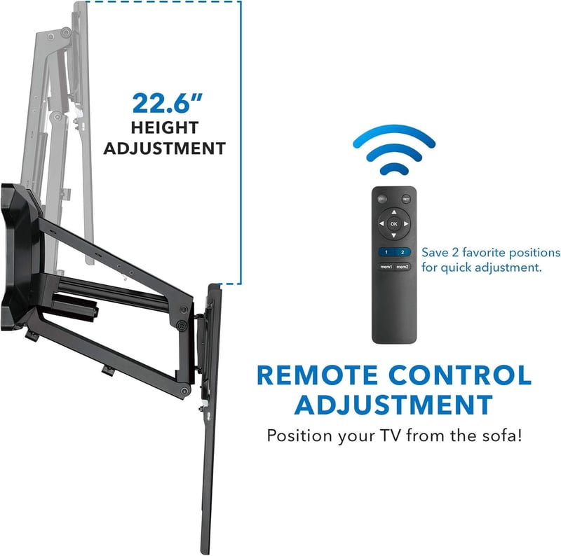 Motorized TV Wall Mount with Remote | Height Adjustable, VESA 600x400
