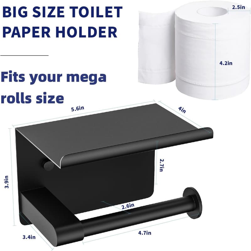 Matte Black Rustproof Toilet Paper Holder with Shelf