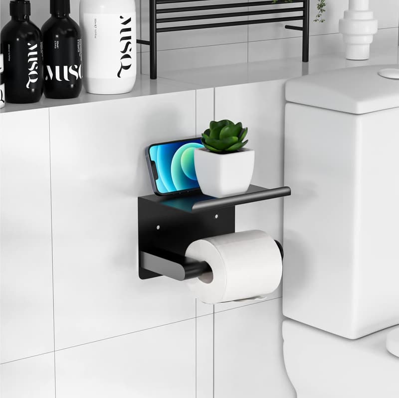 Matte Black Rustproof Toilet Paper Holder with Shelf