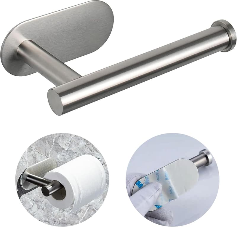 Stainless Steel Self-Adhesive Toilet Paper Holder, Brushed Finish