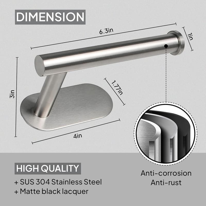 Stainless Steel Self-Adhesive Toilet Paper Holder, Brushed Finish