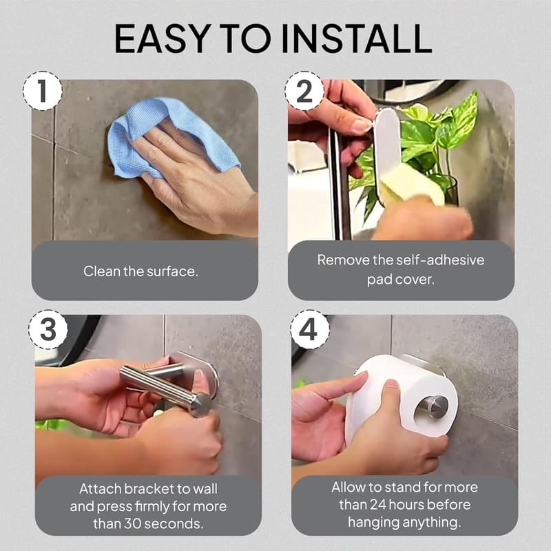 Stainless Steel Self-Adhesive Toilet Paper Holder, Brushed Finish