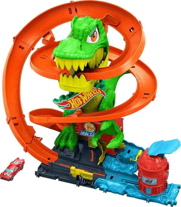 Hot Wheels City T-Rex Blaze Battle Track Set with Die-Cast Car