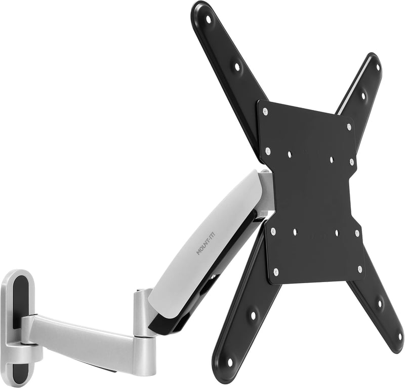 Full-Motion TV Wall Mount Bracket with Gas Spring Arm - Silver