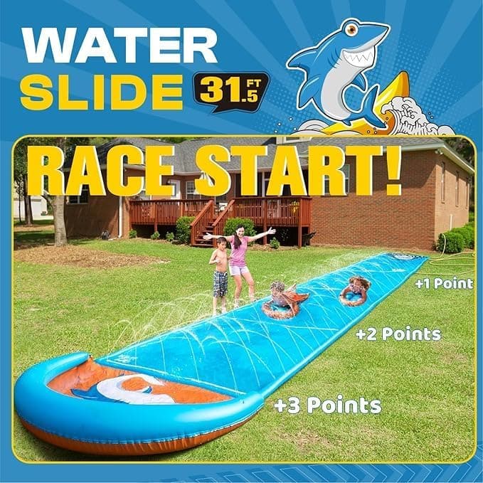 Extra Long 31.5FT Slip Water Slide with 2 Inflatable Bodyboards