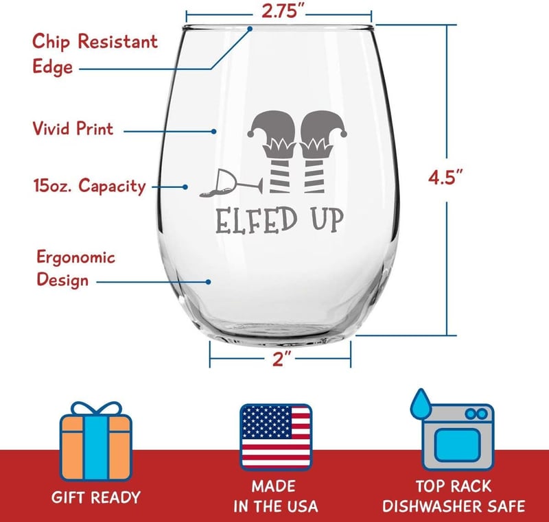 Funny Stemless Wine Glass Set for Christmas - 15 oz, Set of 4