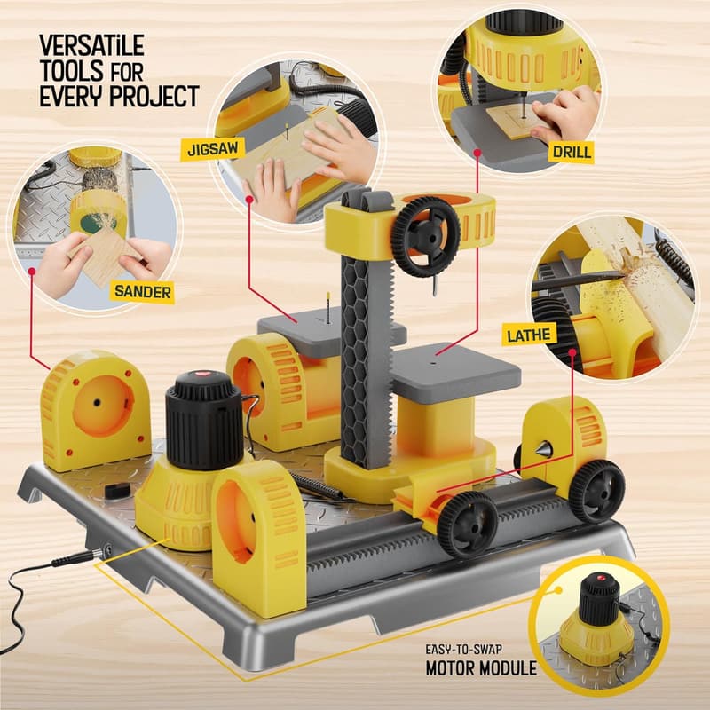 Kids' 4-in-1 Woodworking Station - STEM Building Kit for Ages 8+