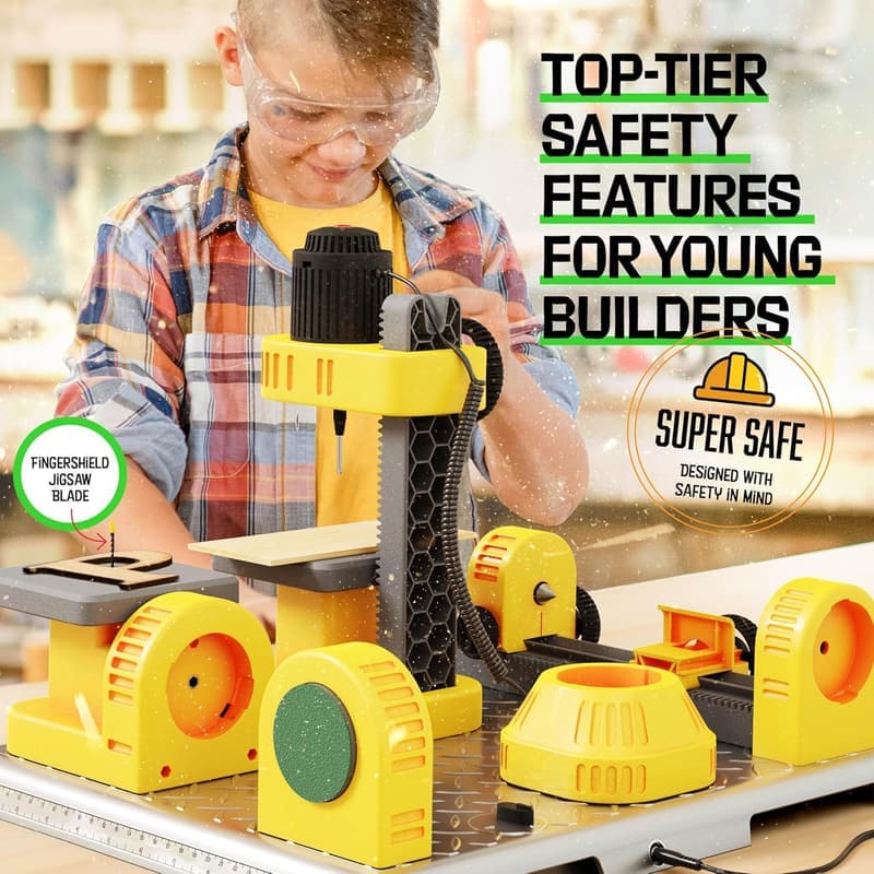 Kids' 4-in-1 Woodworking Station - STEM Building Kit for Ages 8+