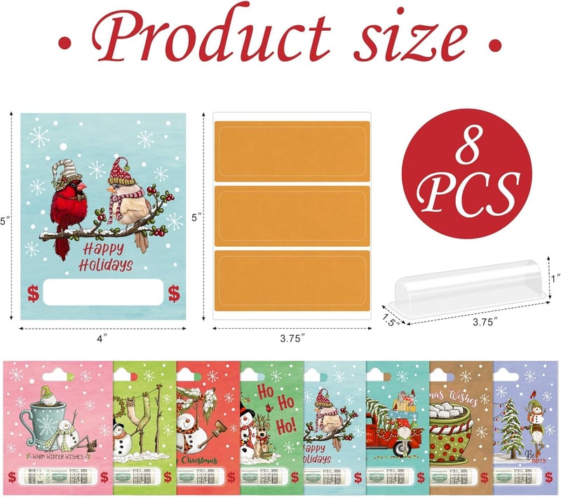 Christmas Money Holders - 8-Pack Unique Cash Gift Holders