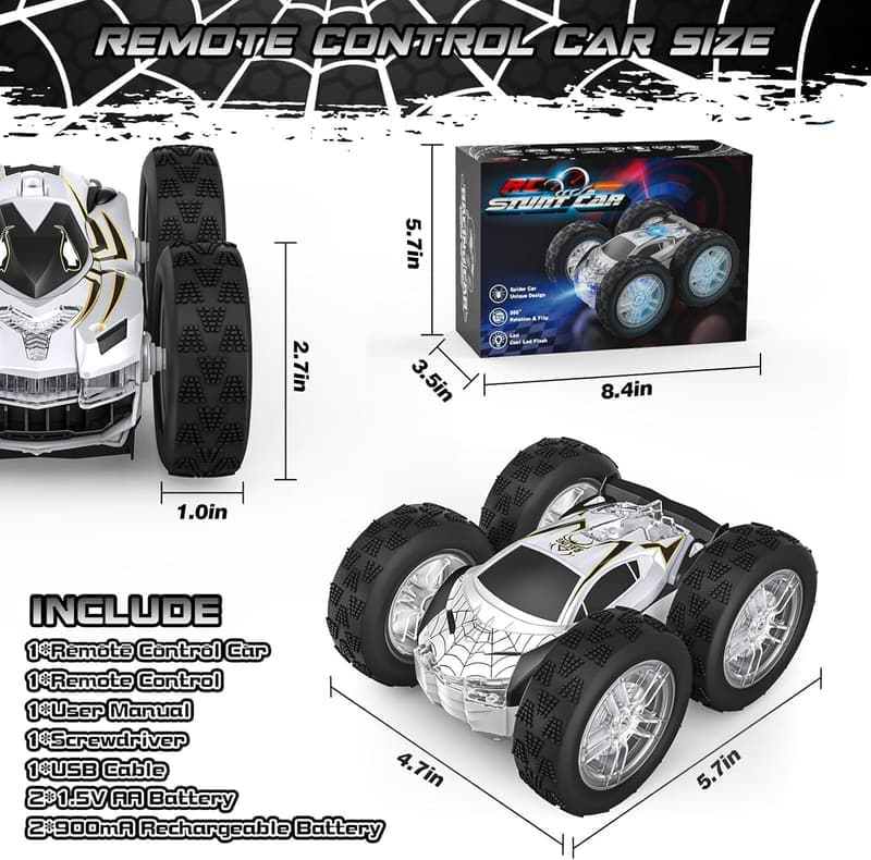 Remote Control Stunt Car with LED Lights for Kids Ages 4-9