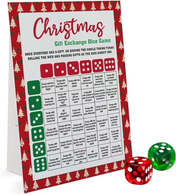 Christmas Exchange Dice Game with Instruction Sign & 2 Dice