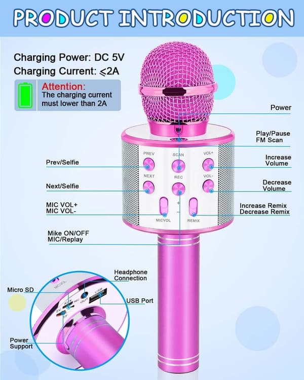 Karaoke Microphone Gift for Girls, Ages 4-12 - Purple
