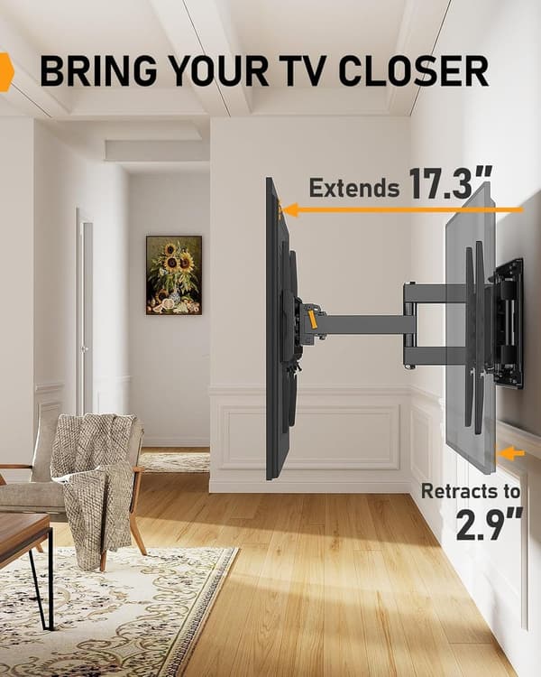 Full Motion TV Mount for 32-65 Inch TVs, Adjustable & Tool-Free