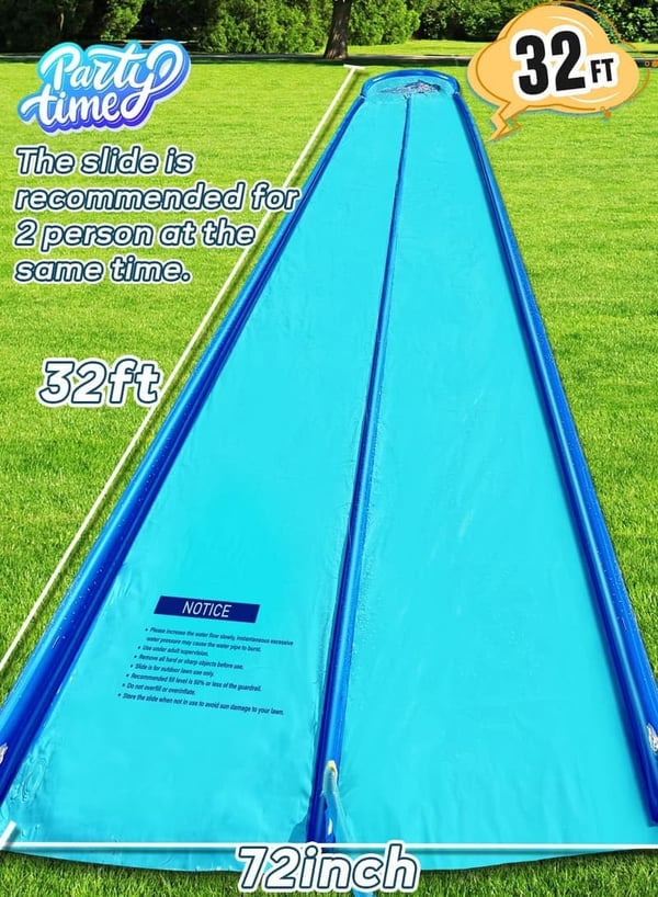 32ft Heavy-Duty Slip and Water Slide with Inflatable Guard Rails
