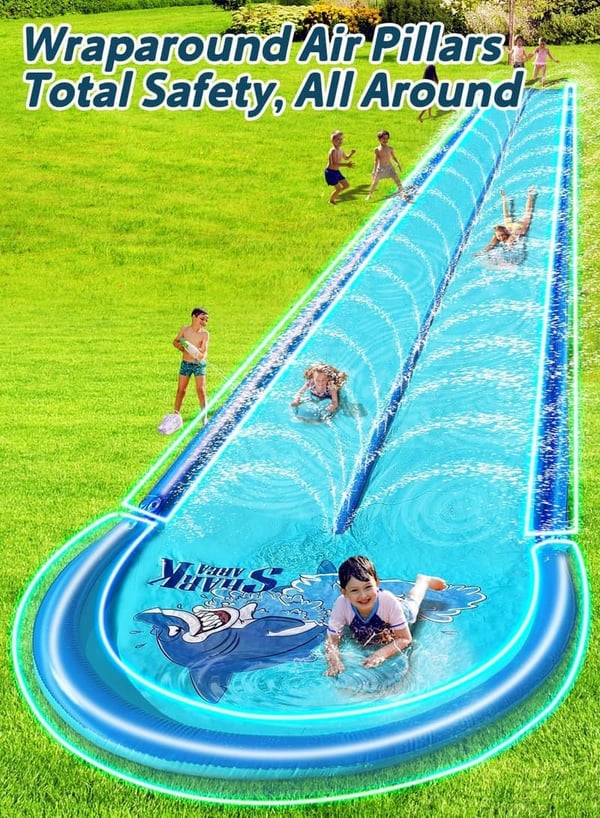 32ft Heavy-Duty Slip and Water Slide with Inflatable Guard Rails