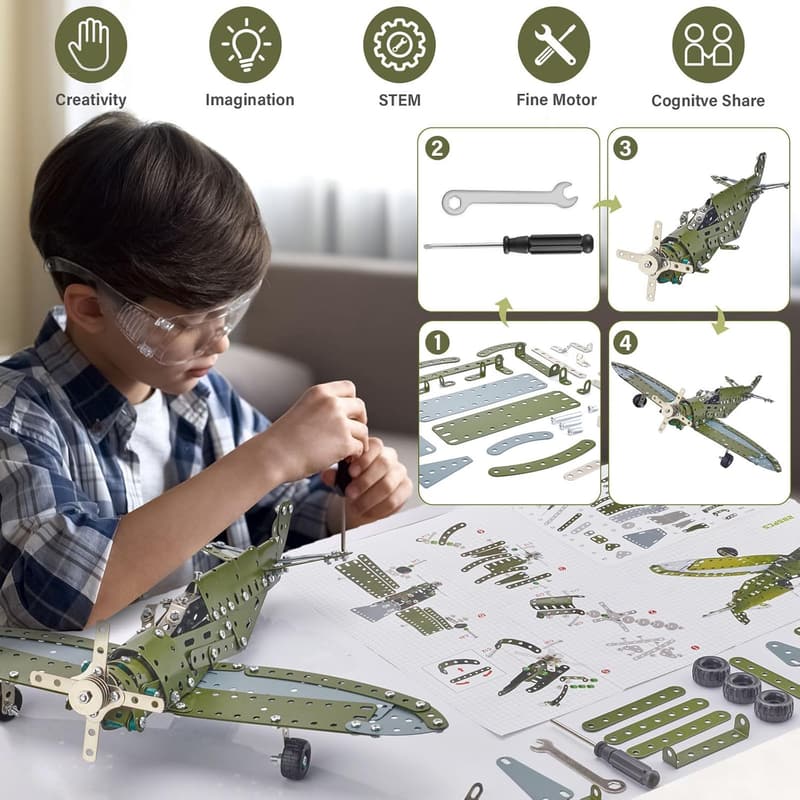 STEM Airplane Model Kit - 258-Piece Building Set for Kids 8-14