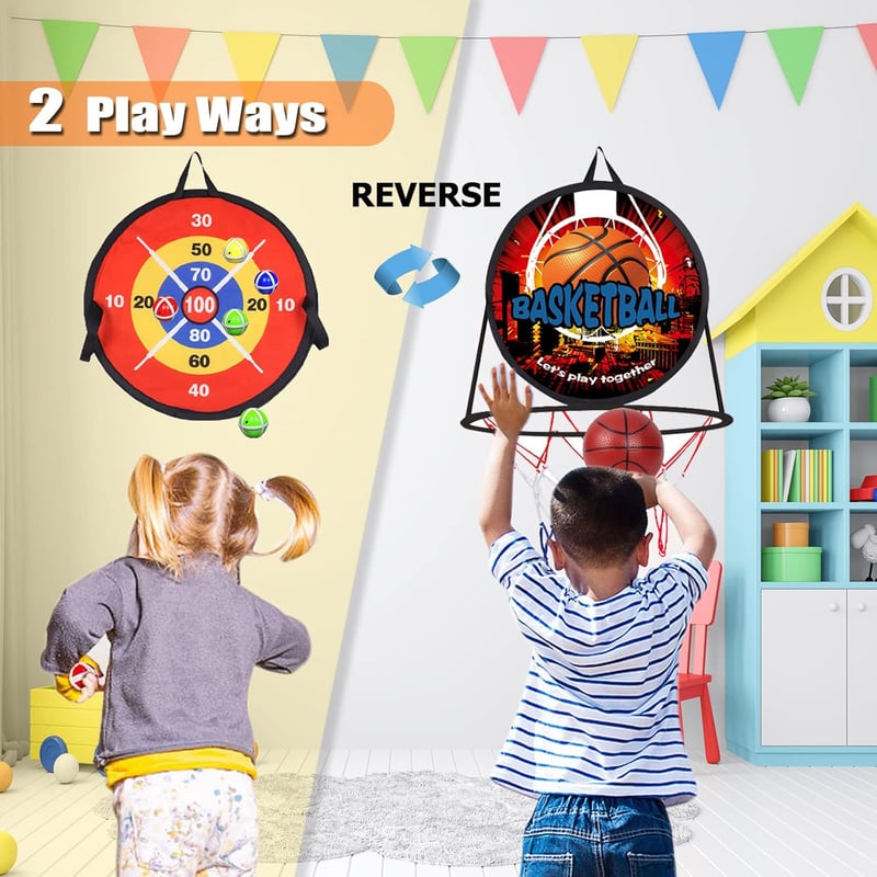 Kids' 2-in-1 Basketball Hoop & Dart Board - Sports Play Gift