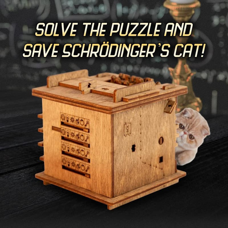 Schrödinger's Cat 3D Wooden Puzzle Box - Escape Room Game