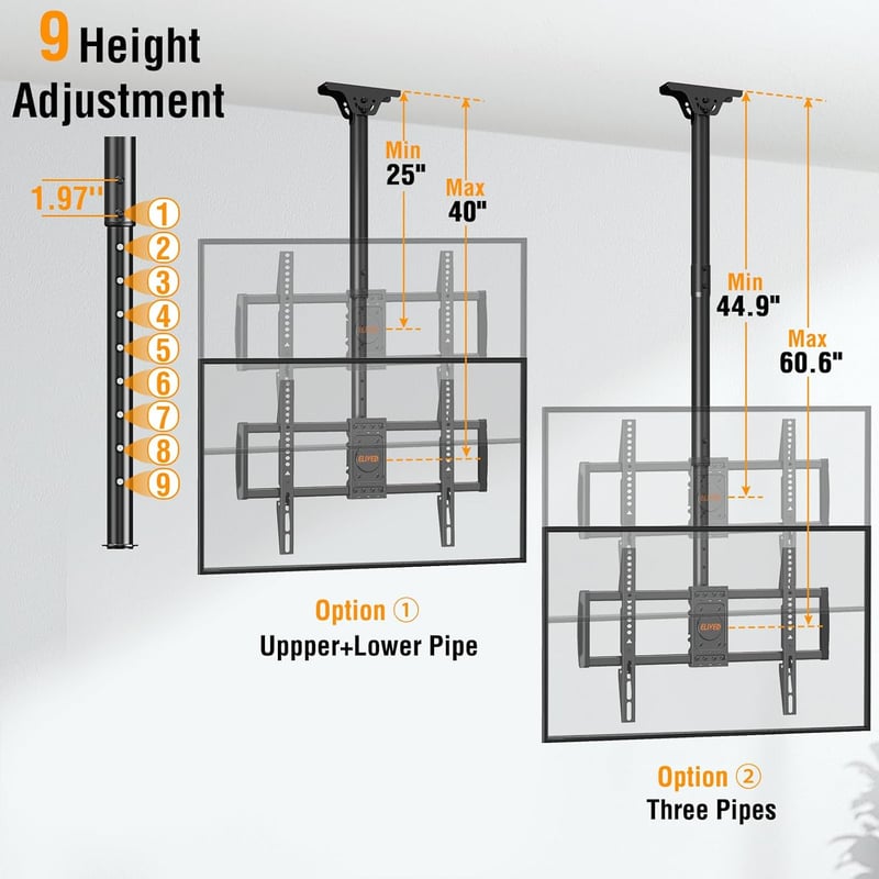 Adjustable Full Motion Ceiling TV Mount for 37-75 Inch TVs