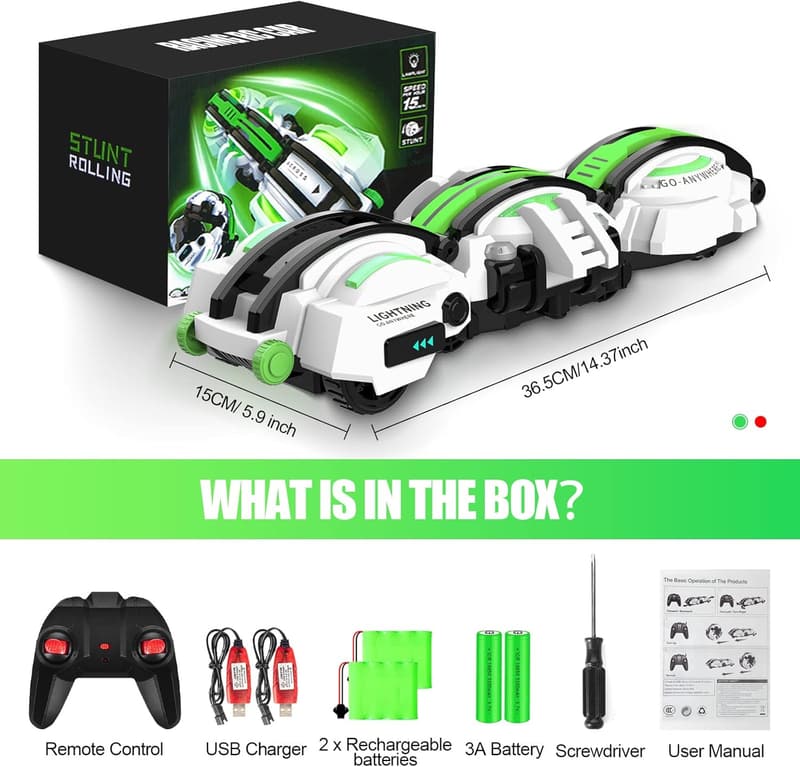 LED RC Car with 360° Roll - Birthday Gift for Kids 7-12