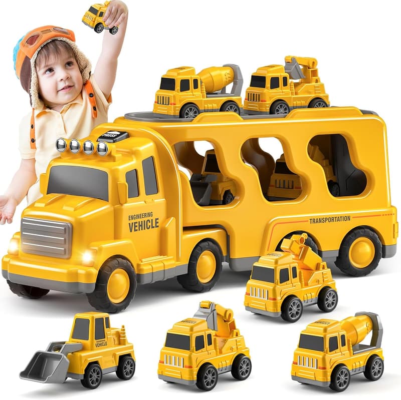Construction Truck Toy Set for Toddlers 3-5, Birthday Gift