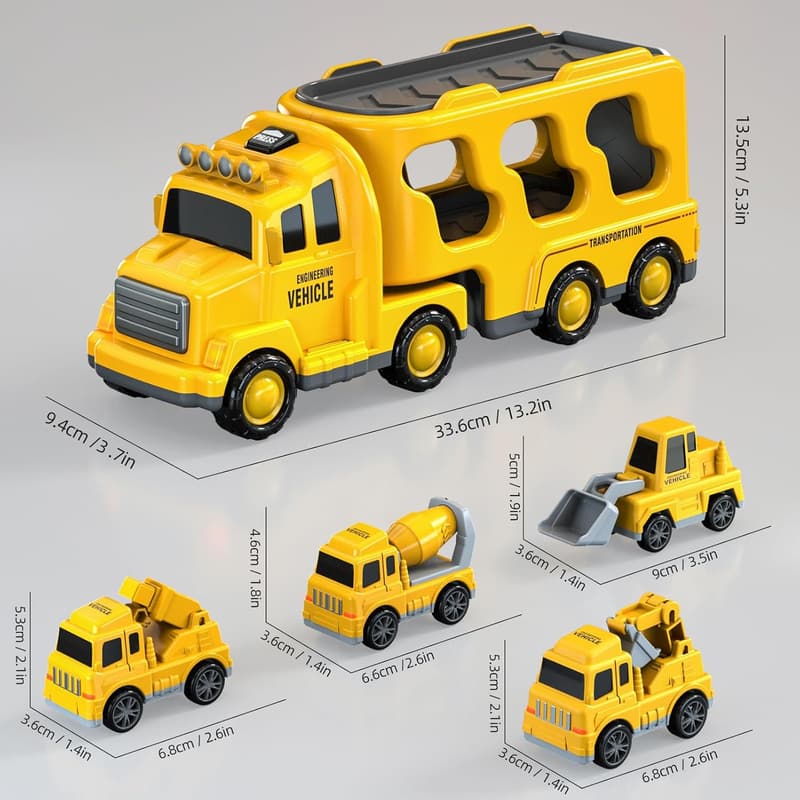 Construction Truck Toy Set for Toddlers 3-5, Birthday Gift