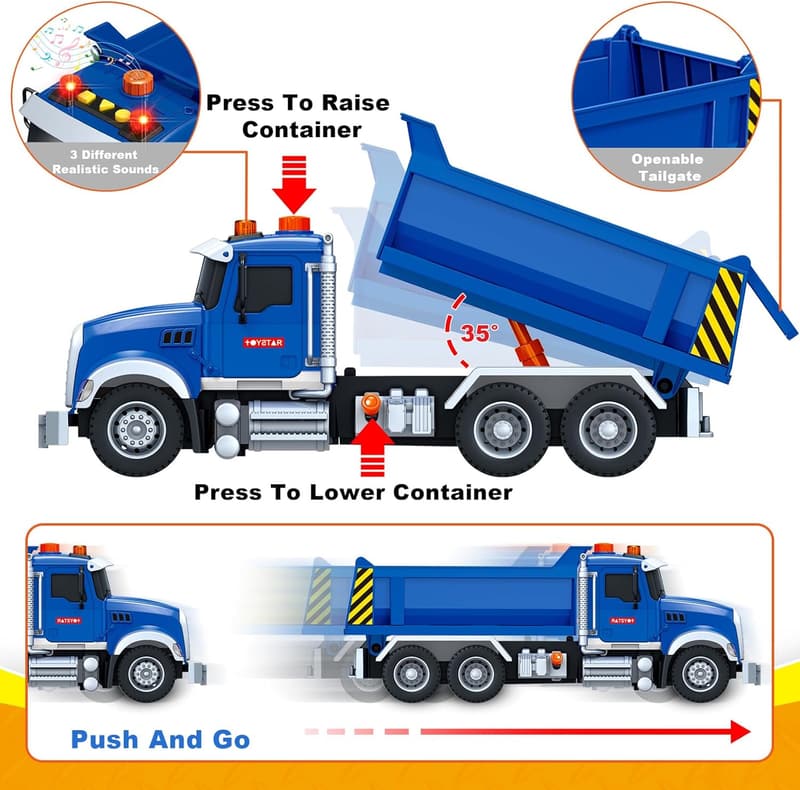SpringFlower Large Dump Truck Toy with Sound & Light for Kids