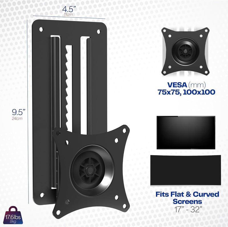 Height Adjustable Single Monitor Wall Mount for Workstations