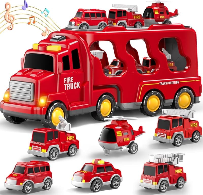Birthday Gift: 7-in-1 Fire Truck Toy Set for Toddlers 3-6