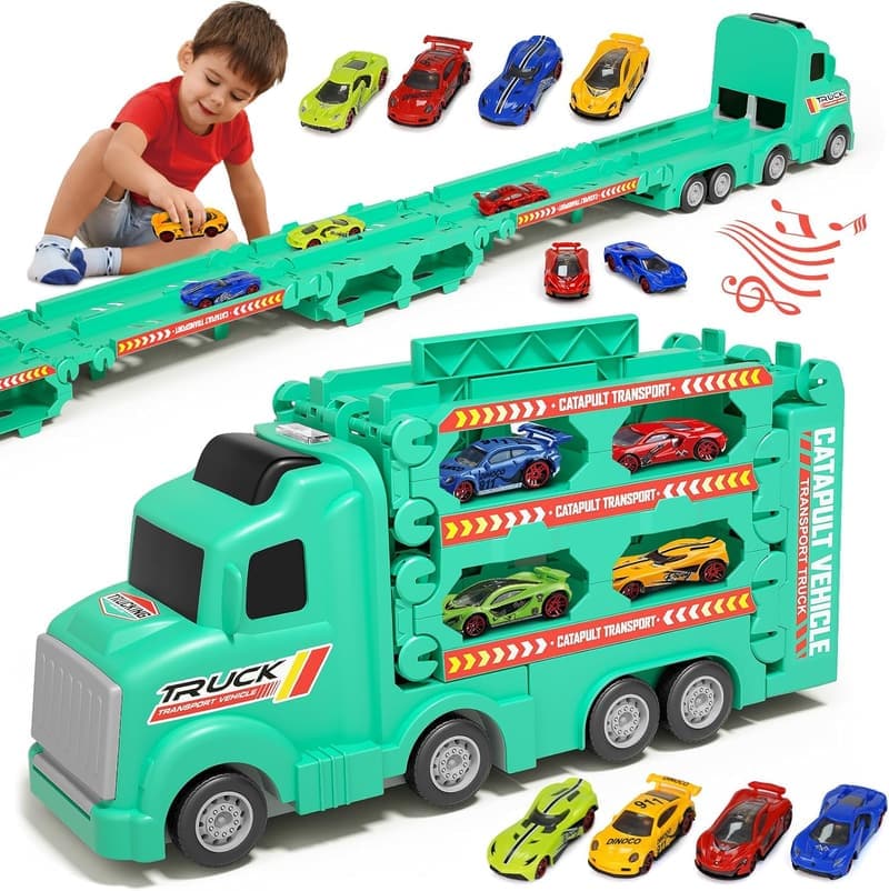 Transport Car Carrier Truck Toy with Ejection Race Track & 8 Cars