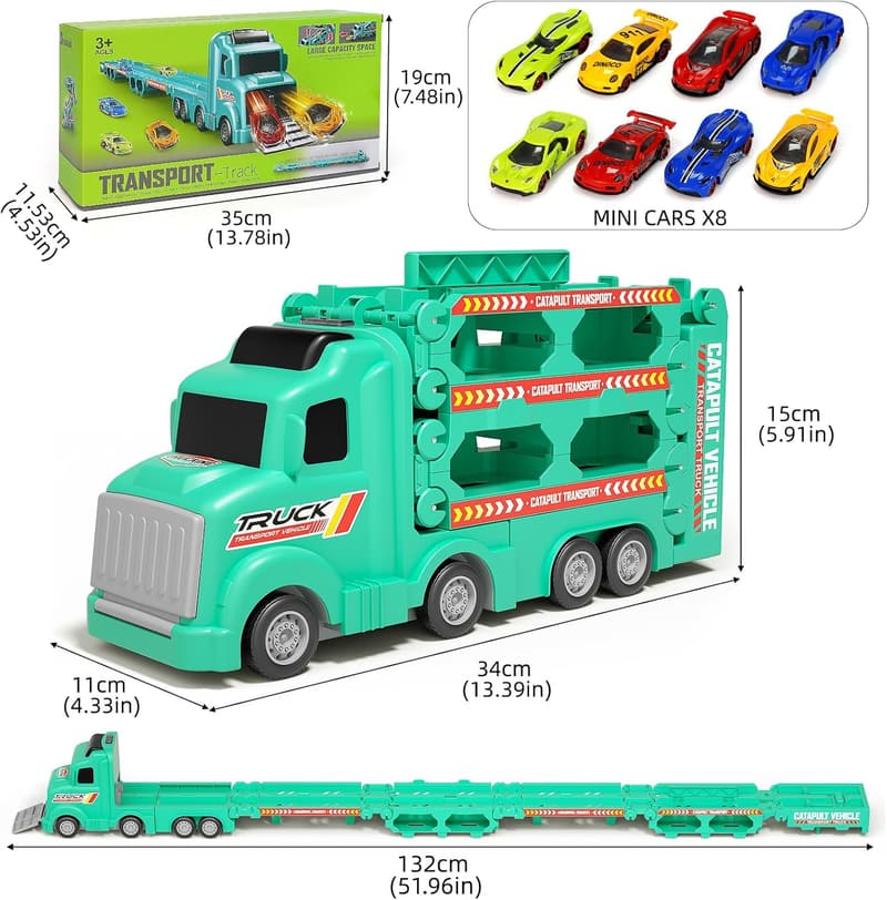 Transport Car Carrier Truck Toy with Ejection Race Track & 8 Cars