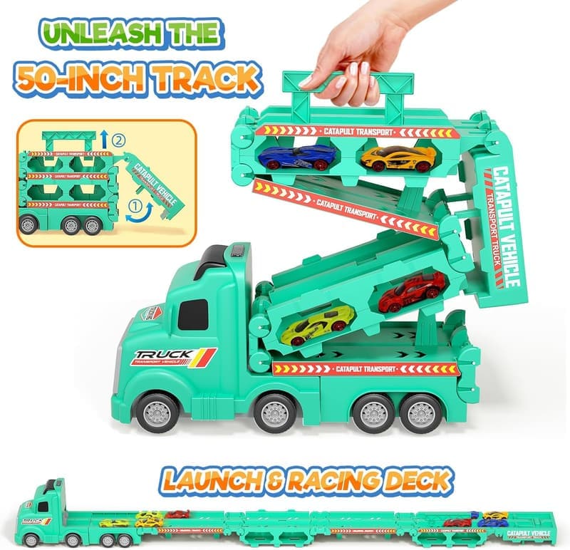 Transport Car Carrier Truck Toy with Ejection Race Track & 8 Cars