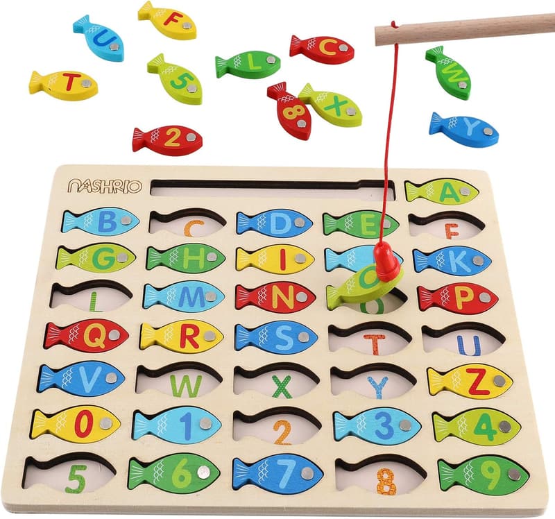 Magnetic Wooden Alphabet Fishing Game for Toddlers