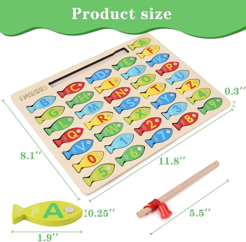 Magnetic Wooden Alphabet Fishing Game for Toddlers