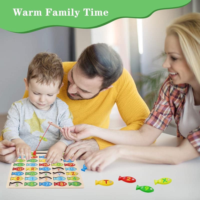 Magnetic Wooden Alphabet Fishing Game for Toddlers