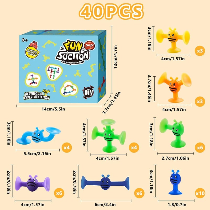 40PCS Suction Cup Bath Toys for Ages 3-8, Montessori Sensory Fun