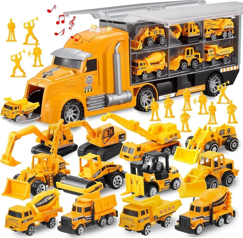 25-in-1 Die-Cast Construction Vehicle Set with Sounds & Lights