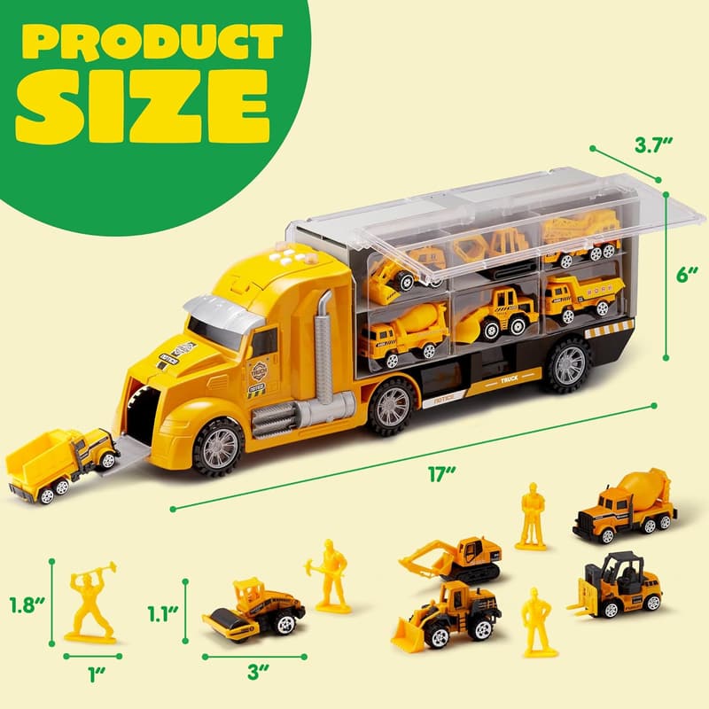 25-in-1 Die-Cast Construction Vehicle Set with Sounds & Lights