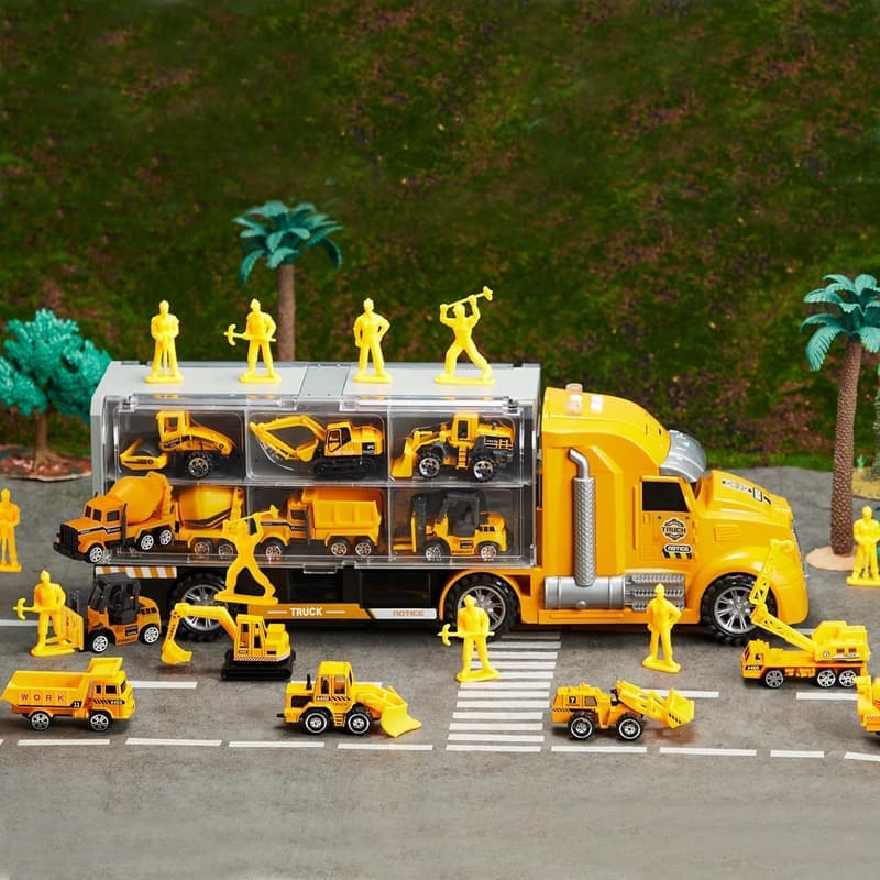 25-in-1 Die-Cast Construction Vehicle Set with Sounds & Lights