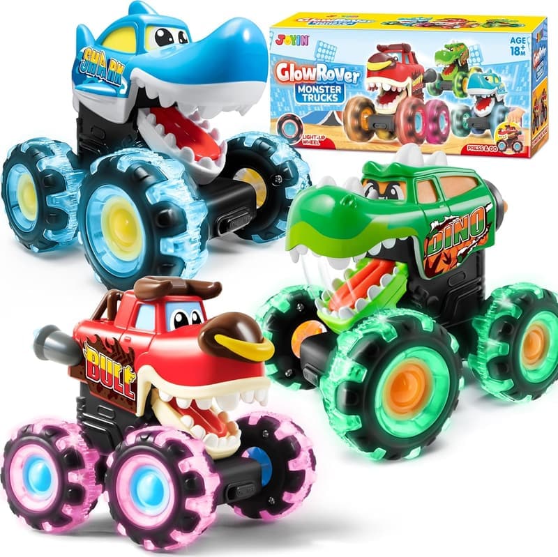 Monster Truck Toy Set - Motion Activated Light-Up Cars for Toddlers