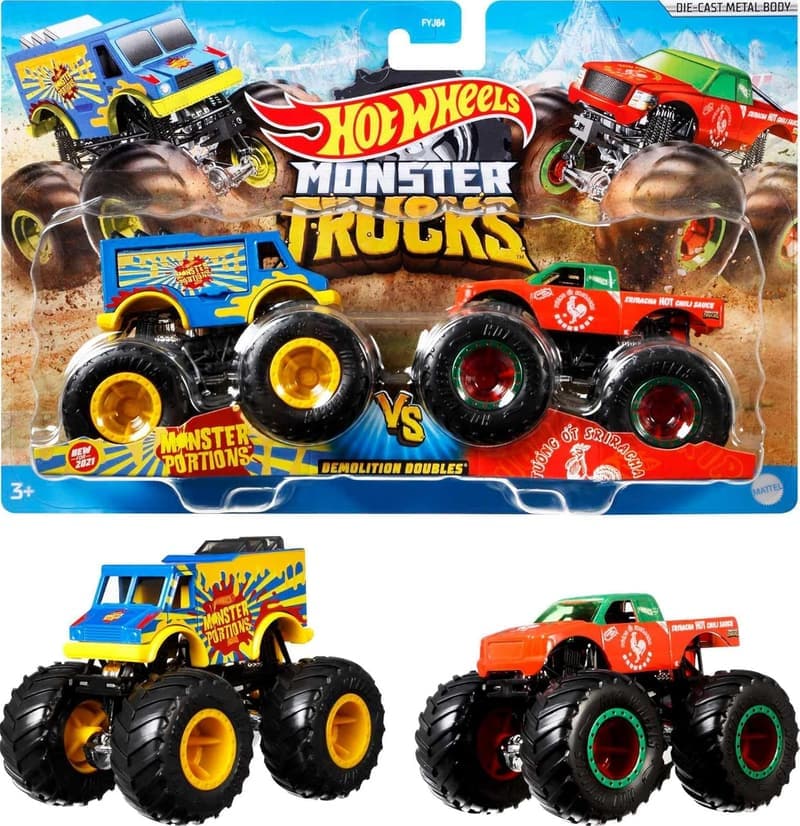 Hot Wheels Monster Trucks 1:64 Scale 2-Pack with Giant Wheels