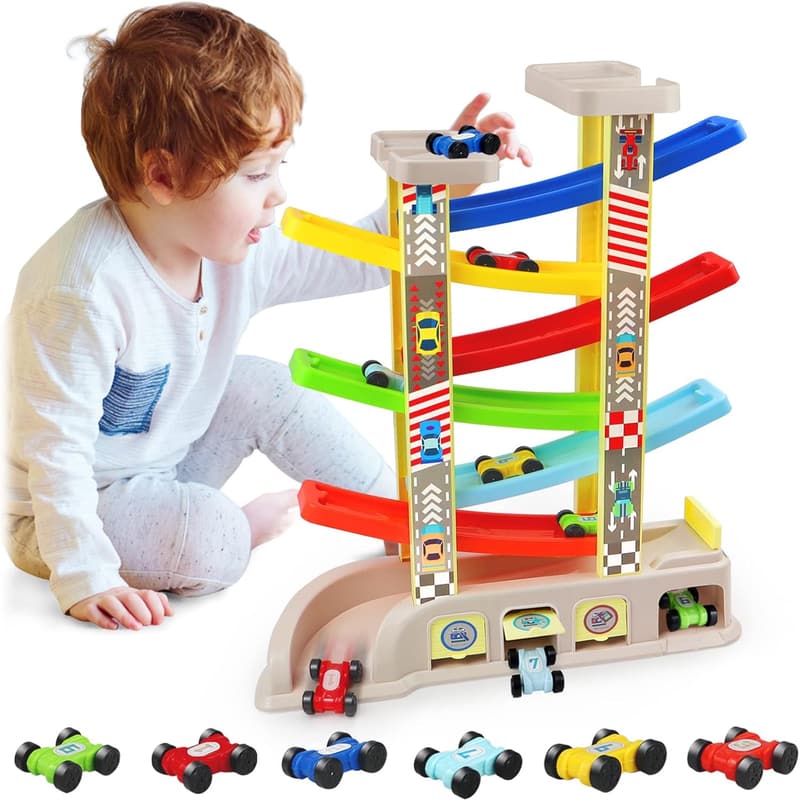 Car Ramp Toy Set for 2-3 Year Olds with 6 Cars & Tracks