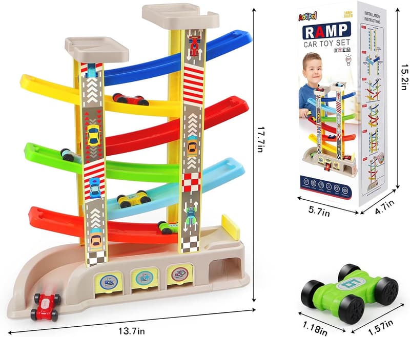 Car Ramp Toy Set for 2-3 Year Olds with 6 Cars & Tracks