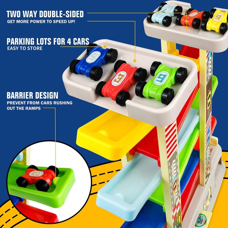 Car Ramp Toy Set for 2-3 Year Olds with 6 Cars & Tracks
