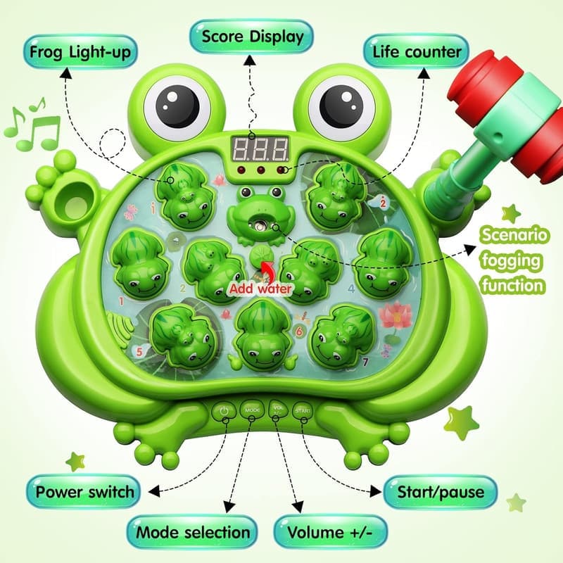 Whack-a-Frog Game for Toddlers, 5 Modes & Light-Up Features