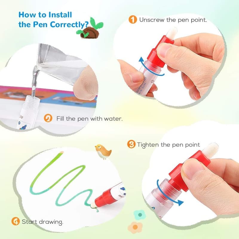 Kids' Water Doodle Mat with Magic Pens - Educational Toy for 3-12 Years